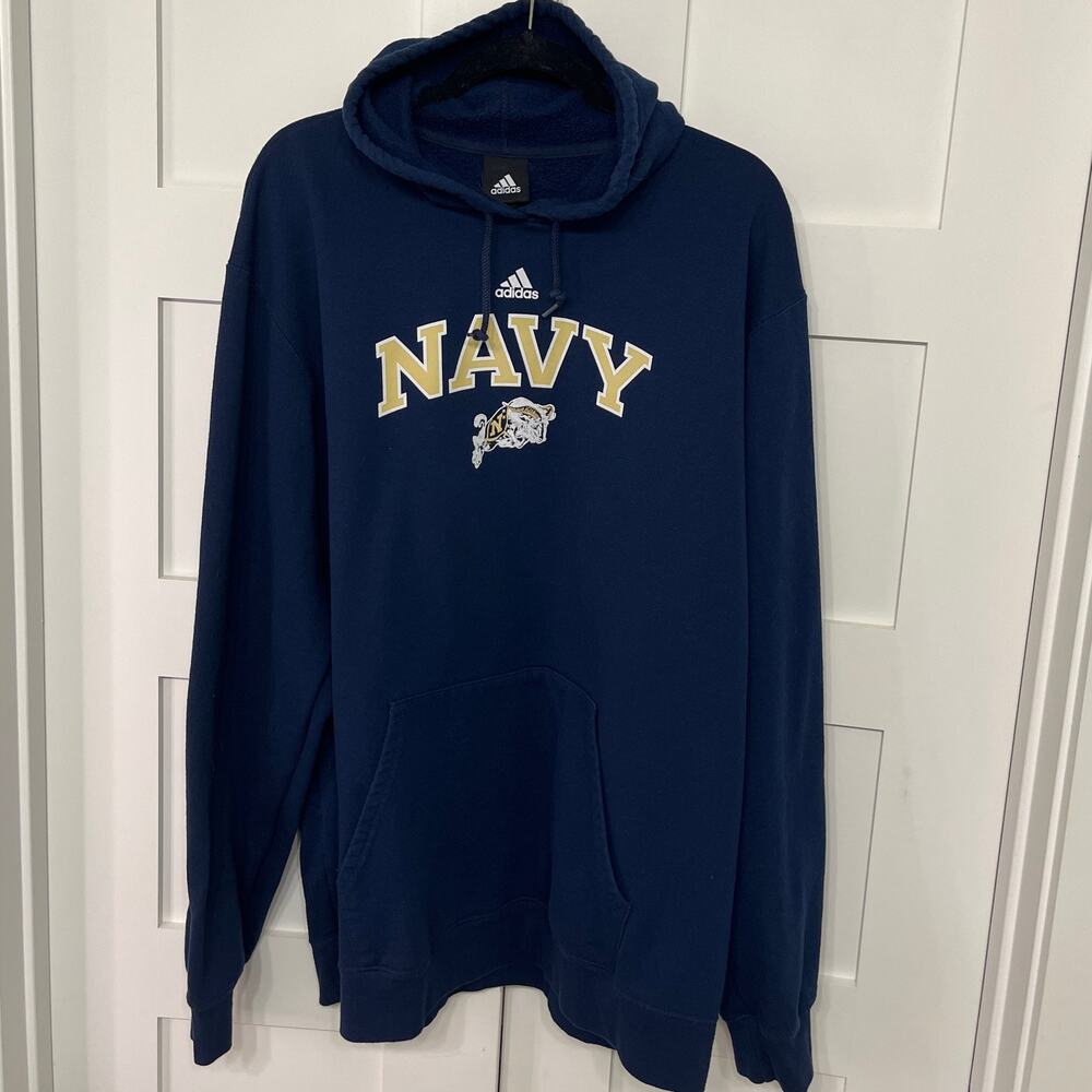 Adidas Mens Navy Midshipmen Embroidered Pullover Hoodie Sweatshirt Size 2XL